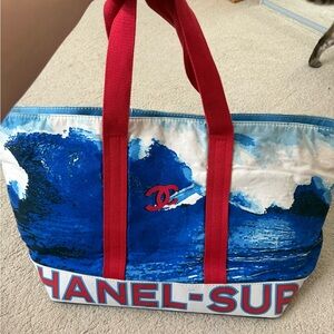 CHANEL Blue and Red Surf Print Tote